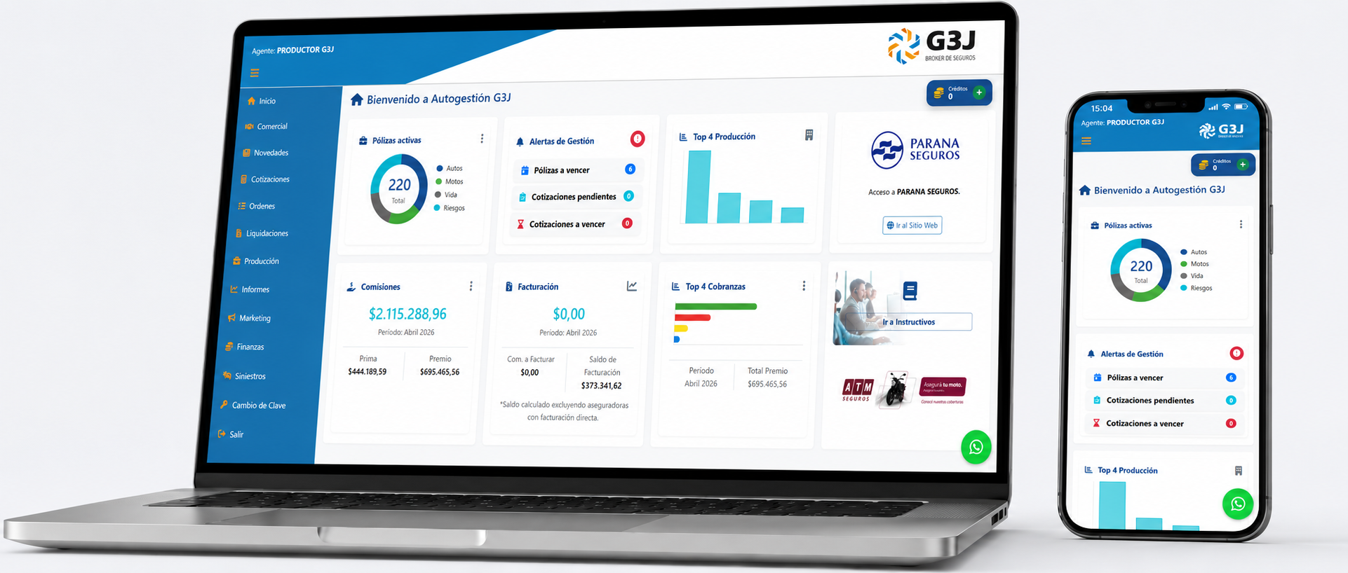 Dashboard de la plataforma PAS G3J
